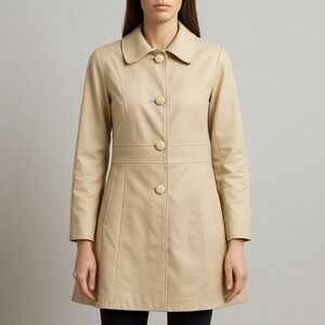 Calypso St Barth Womens Beige Cotton Button Up Trench Coat Jacket Tan Small
